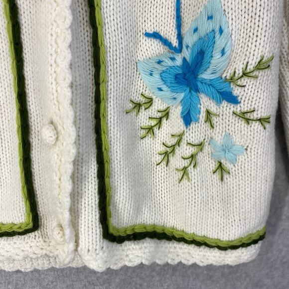 🦋 May Co Womens 38 Medium Embroidered Butterfly Cardigan Cottagecore 🦋 - Picture 6 of 13